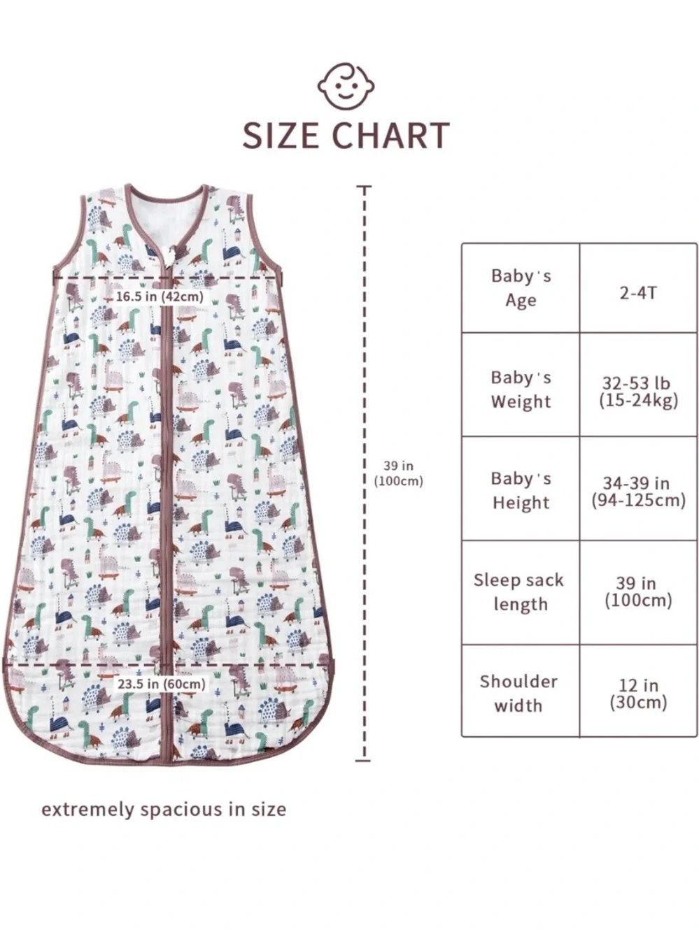 TADO Muslin Organic Cotton Toddler Sleep Sack - Dinosaur 2T-4T (0.5 TOG) NWT